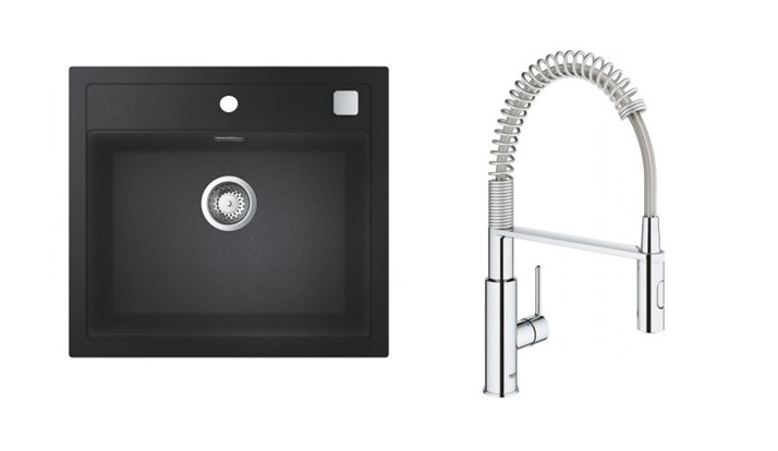 Set chiuvetă din granit Grohe K700 31651AP0, baterie bucătărie Grohe Get 30361000