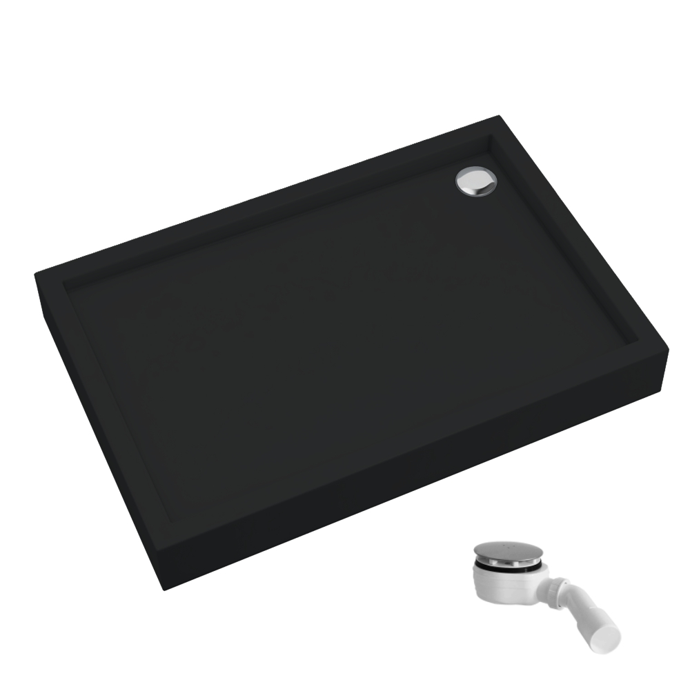 Schedline Favory Plus Black Mat cădiță de duș dreptunghiulară cu sifon 100x80 cm negru 3ST.F1P-80100/C/MG