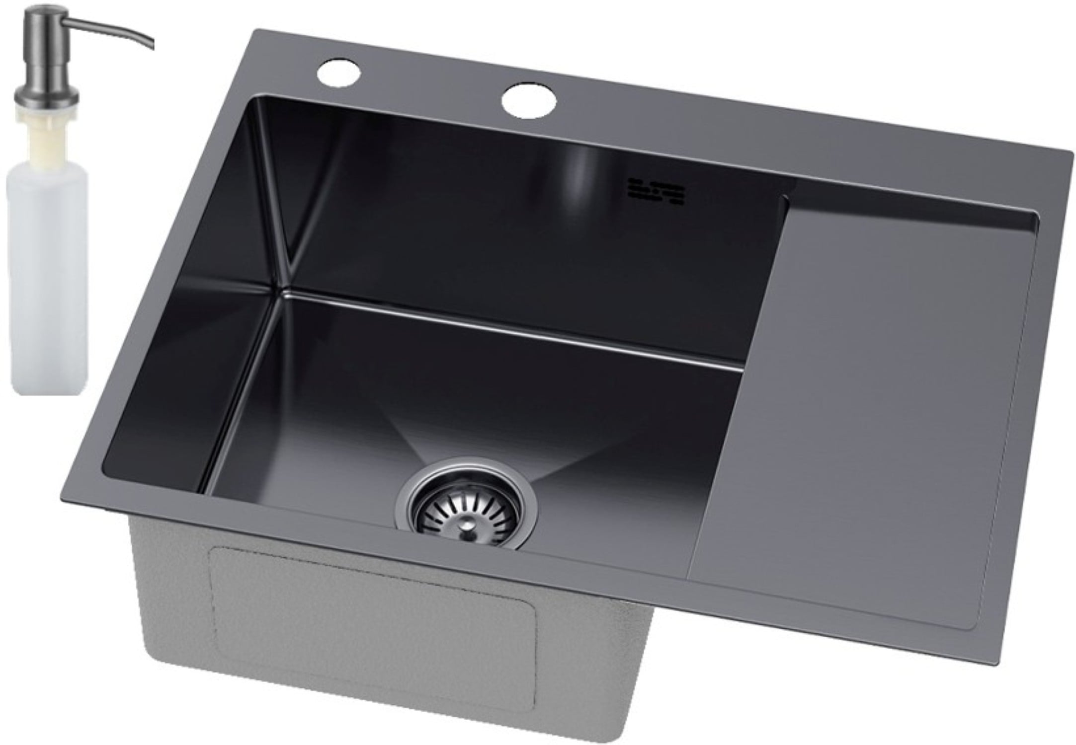 Ruvetti Linar chiuveta cu dozator 62x48 cm grafit 5002L_PVD_GRF120_WL