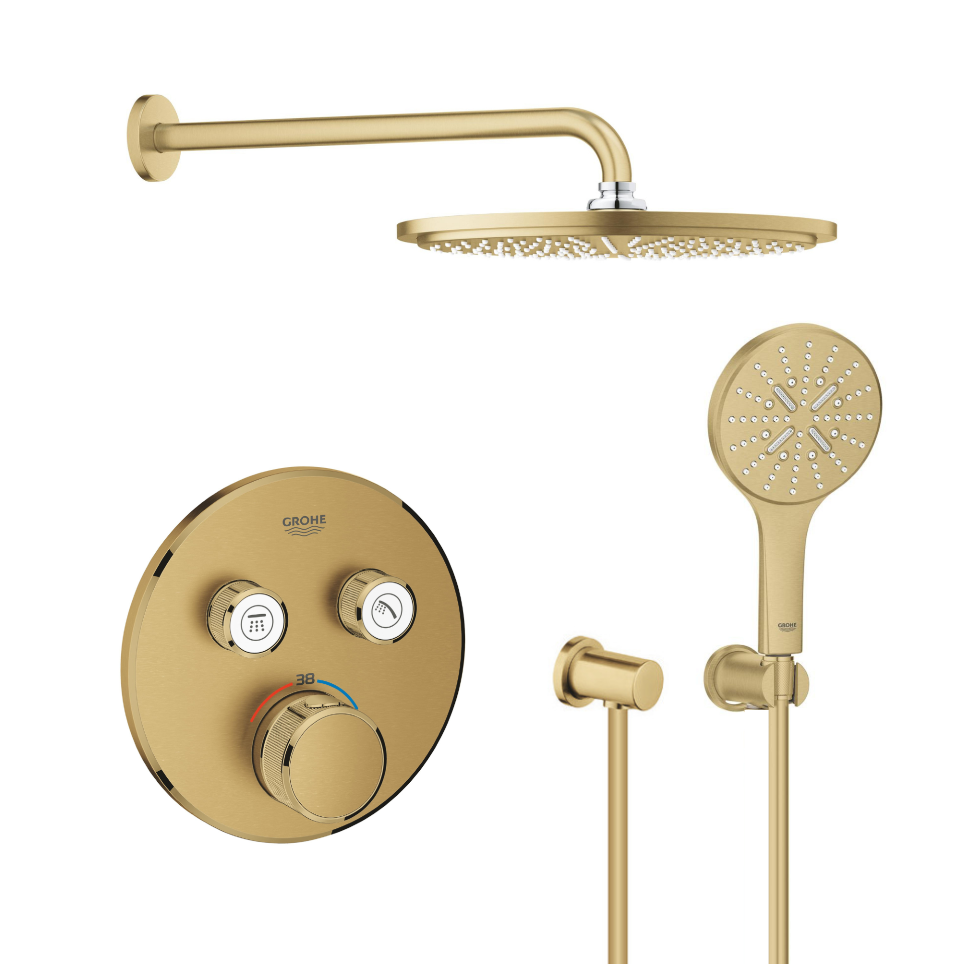 Set cap de duș cu braț Grohe Rainshower 26066GN0, baterie cadă-duș Grohe Grohtherm SmartControl 29119GN0, 26574GN0, 27057GN0, 27074GN0, 28362GL1