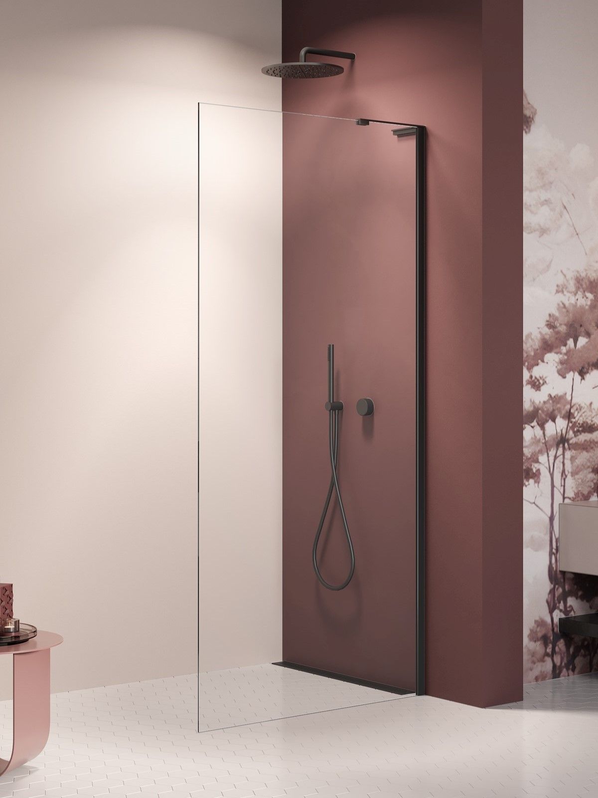 New Trendy Nesta Black perete cabină de duș walk-in 120 cm negru mat/sticla transparentă K-1727-WL