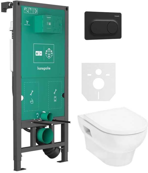 Set vas WC cu capac soft-close Hansgrohe GladeLake S 60309450, cadru încastrat Hansgrohe iFrame universal 01022180, 66002670