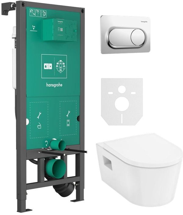 Set vas WC cu capac soft-close Hansgrohe EluPura Original S 60288450, cadru încastrat Hansgrohe iFrame universal 01022180, 66002000