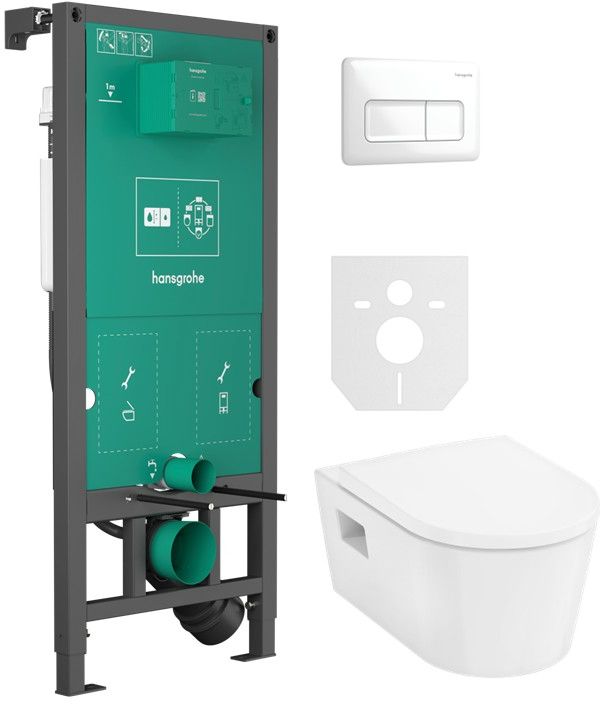 Set vas WC cu capac soft-close Hansgrohe EluPura Original S 60288450, cadru încastrat Hansgrohe iFrame universal 01022180, 66001450