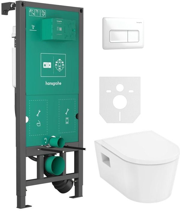 Set vas WC cu capac soft-close Hansgrohe EluPura Original S 60288450, cadru încastrat Hansgrohe iFrame universal 01022180, 66001700