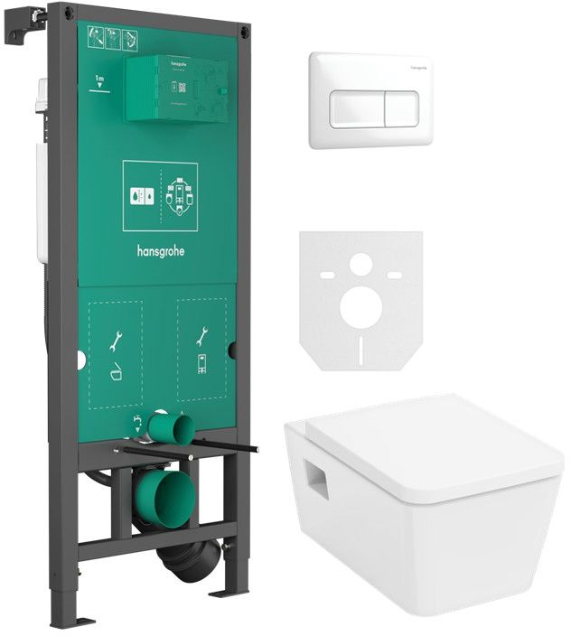 Set vas WC cu capac soft-close Hansgrohe EluPura Original Q 60289450, cadru încastrat Hansgrohe iFrame universal 01022180, 66001700