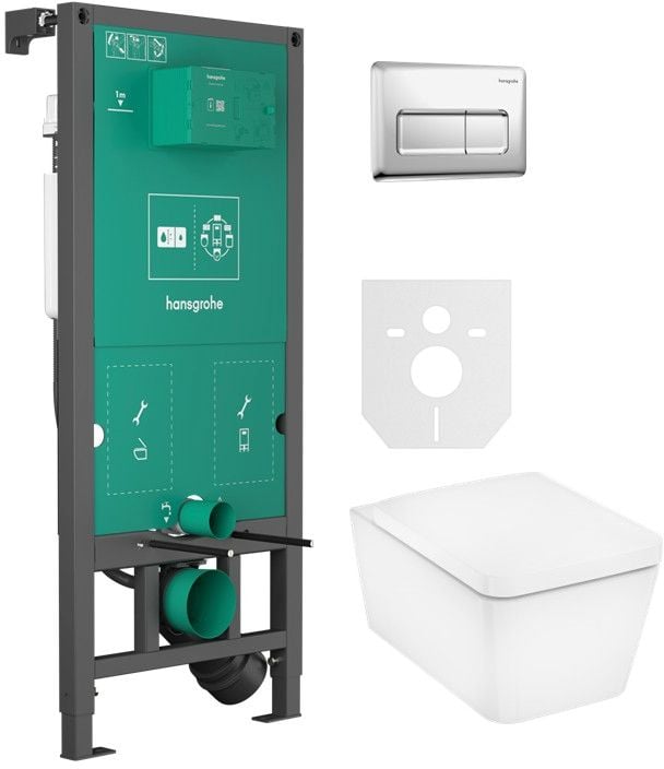Set vas WC cu capac soft-close Hansgrohe EluPura Q 60293450, cadru încastrat Hansgrohe iFrame universal 01022180, 66001000