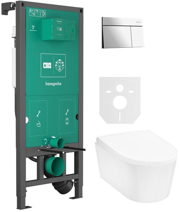 Set vas WC Hansgrohe EluPura S 60343450, buton de spălare Hansgrohe Element E 66003000, 01022180, 60148450