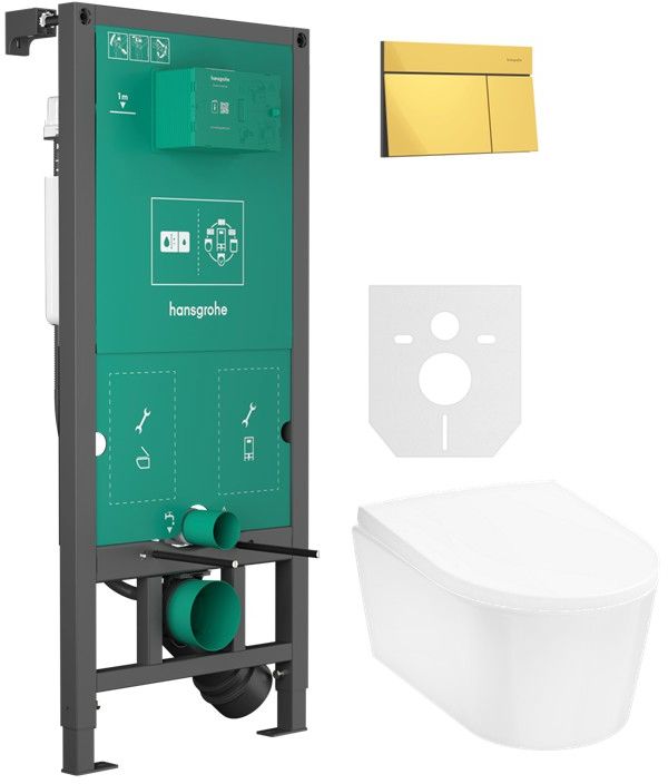 Set vas WC Hansgrohe EluPura S 60343450, buton de spălare Hansgrohe Element E 66003990, 01022180, 60148450