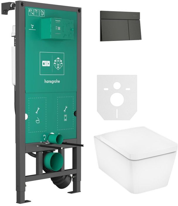 Set vas WC cu capac soft-close Hansgrohe EluPura Q 60293450, buton de spălare Hansgrohe Element E 66003340, 01022180