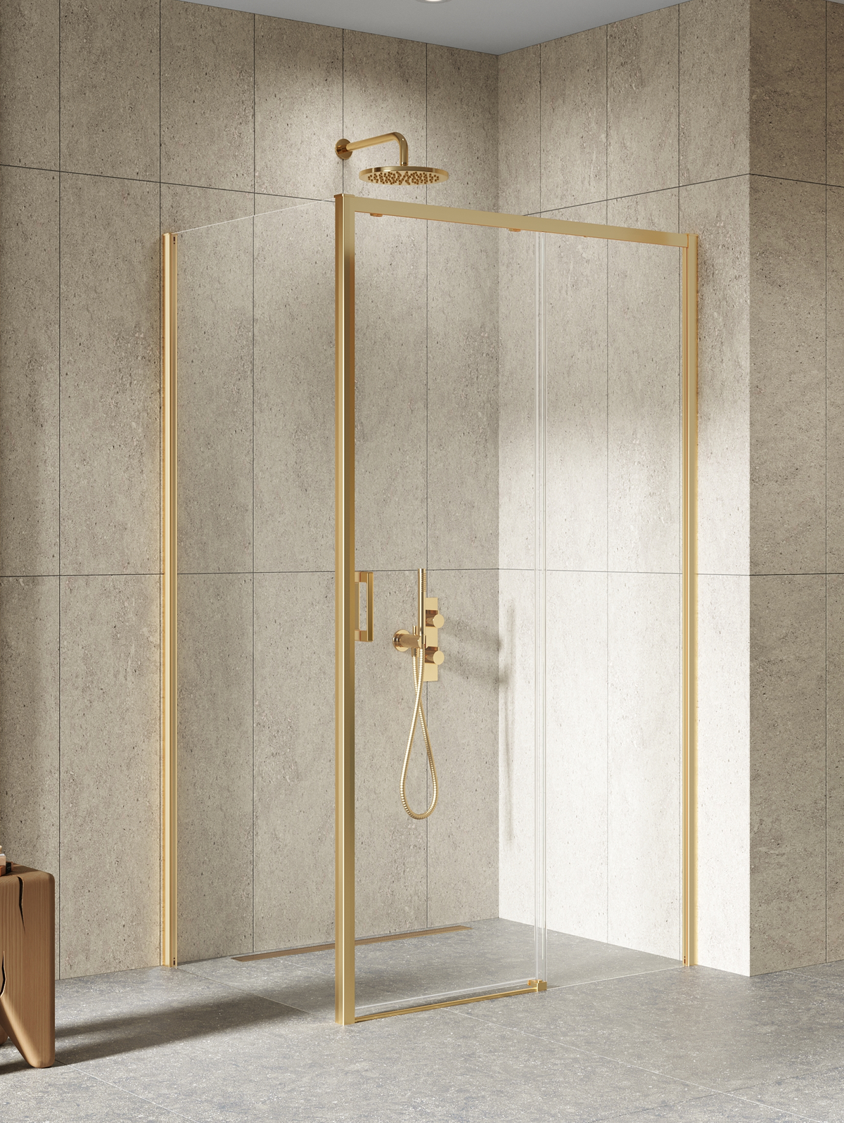 New Trendy Prime cabină de duș 140x80 cm dreptunghiular auriu periat/sticlă transparentă D-0792A/D-0329B