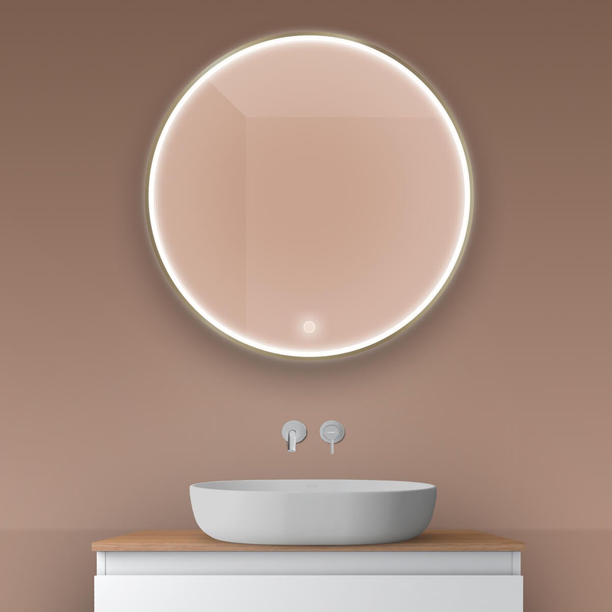 Oltens Nordlis oglindă 80x80 cm rotund cu iluminare cu covoraș de încălzire 64101510