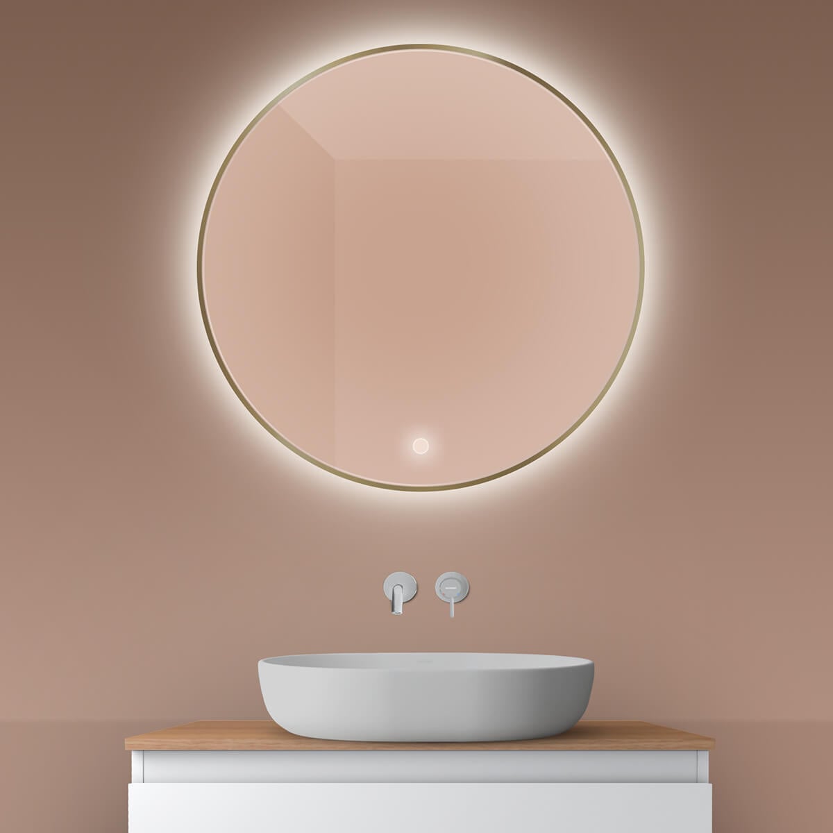Oltens Nordlis oglindă 80x80 cm rotund cu iluminare cu covoraș de încălzire 64109510