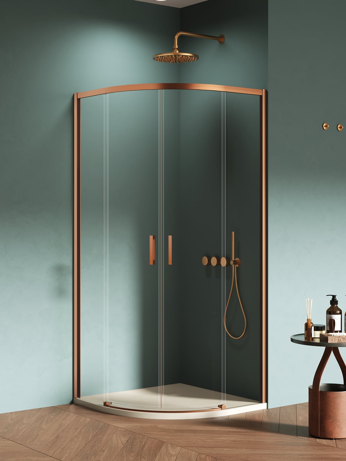 New Trendy Prime cabină de duș 80x80 cm semicircular cupru periat/sticlă transparentă K-3590