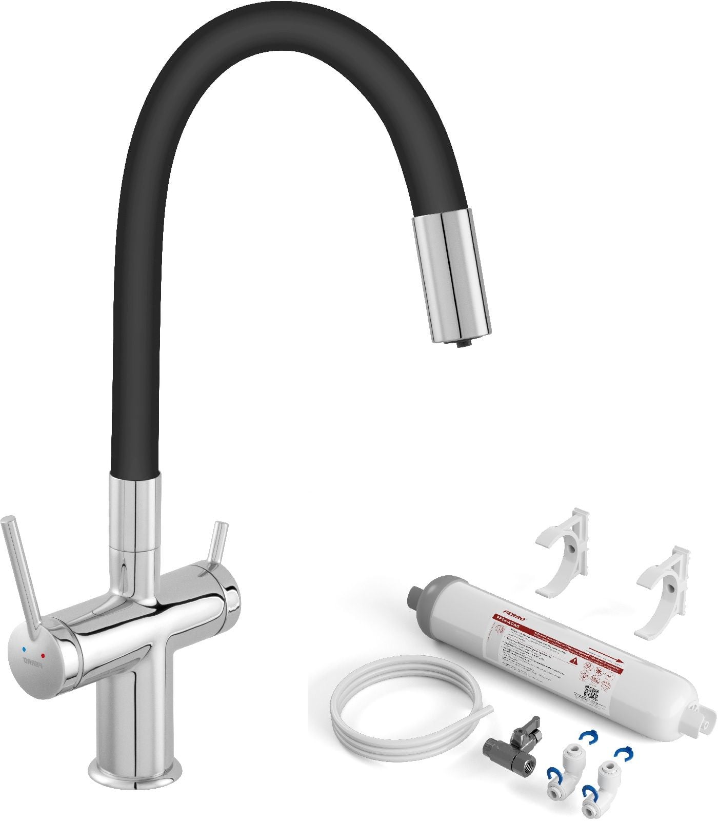 Set baterie pentru filtru apă Ferro Filtrata BFT41B, filtre sub chiuvetă cu set de cartușe Ferro Filtrata FFT4-ACAG-SET