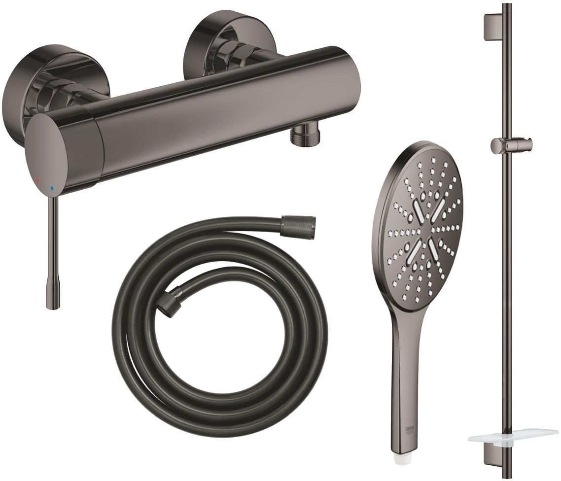 Set baterie de duș Grohe Essence 33636A01, bară de duș Grohe Rainshower 26603A00, 26574A00, 28388A01