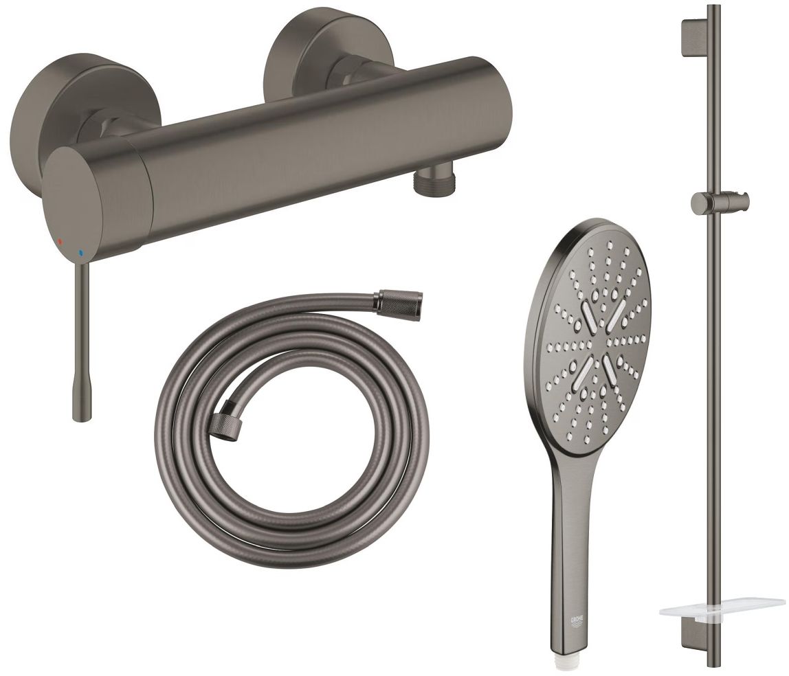 Set baterie de duș Grohe Essence 33636AL1, bară de duș Grohe Rainshower 26603AL0, 26574AL0, 28388A00