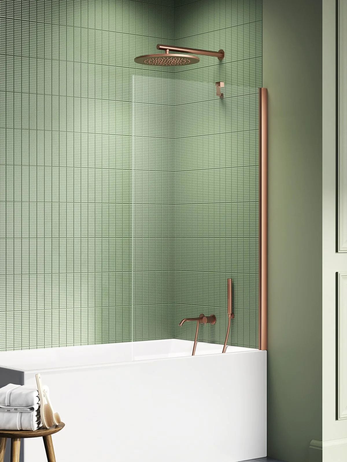 New Trendy New Soleo Copper Brushed paravan cadă 70 cm o piesă cupru periat/sticlă transparentă P-0134