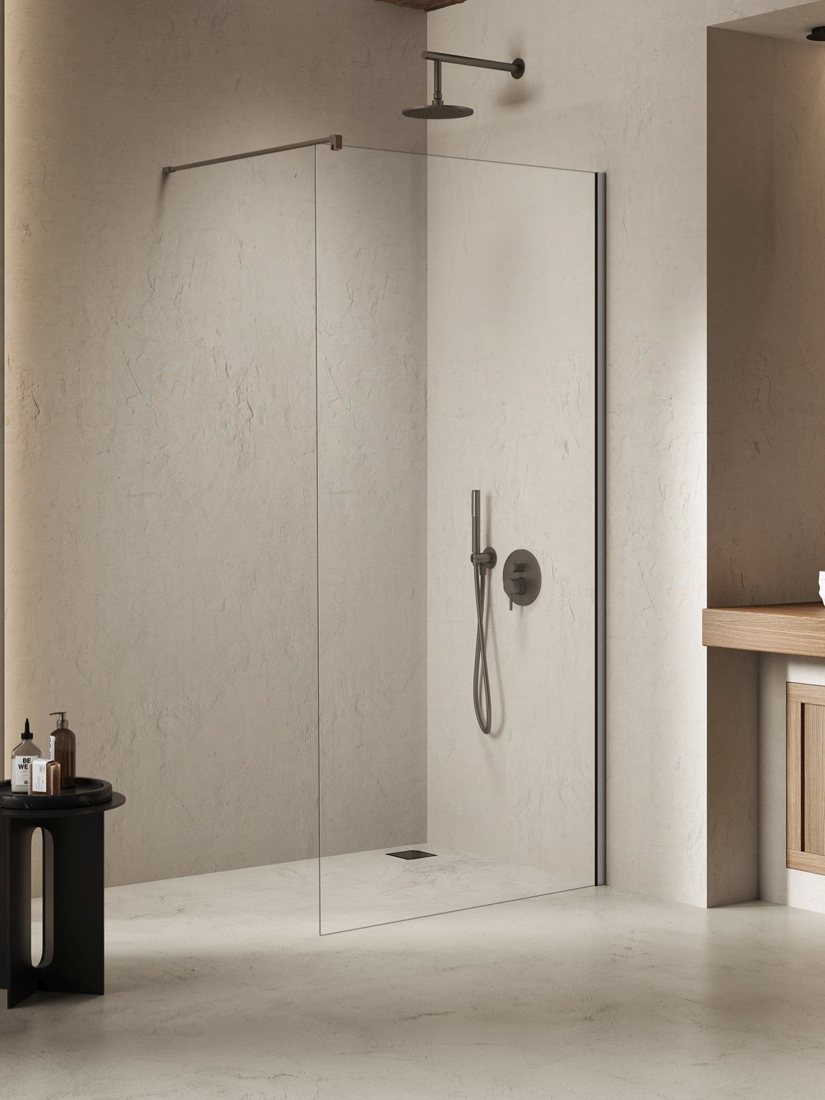 New Trendy Nesta Gunmetal Brushed perete cabină de duș walk-in 120 cm gunmetal periat/sticla transparentă K-1759