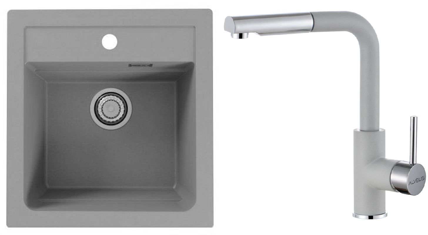 Set chiuvetă din granit Alveus Atrox 1131989, baterie bucătărie Alveus Siros 1129044
