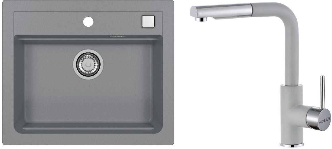 Set chiuvetă din granit Alveus Atrox 1131995, baterie bucătărie Alveus Siros 1129044