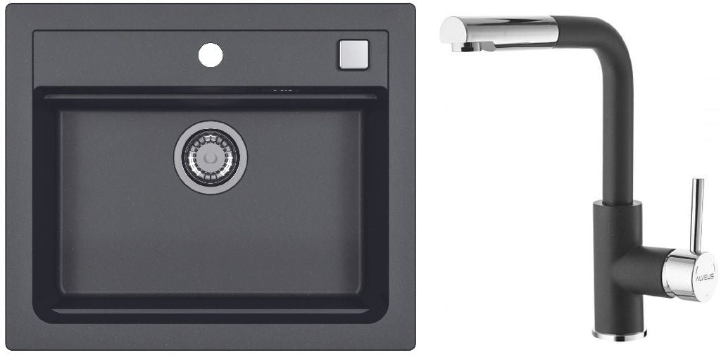 Set chiuvetă din granit Alveus Atrox 1131996, baterie bucătărie Alveus Siros 1129048