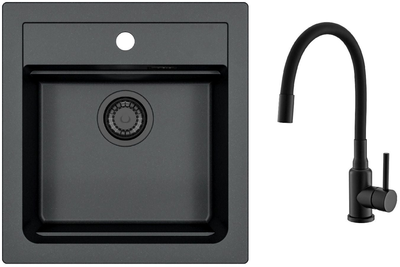 Set chiuvetă din granit Alveus Atrox 1148161, baterie bucătărie Alveus Flexa 1147056