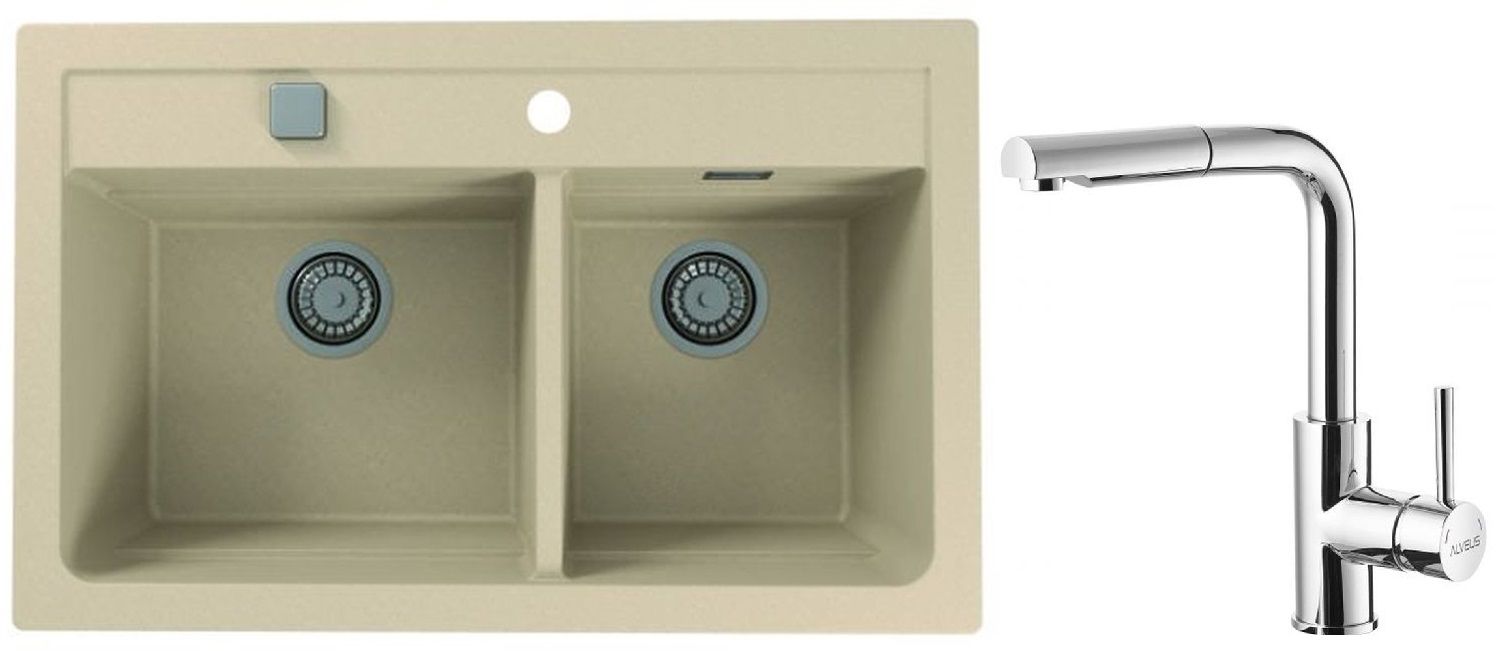 Set chiuvetă din granit Alveus Atrox 1131999, baterie bucătărie Alveus Siros 1129047