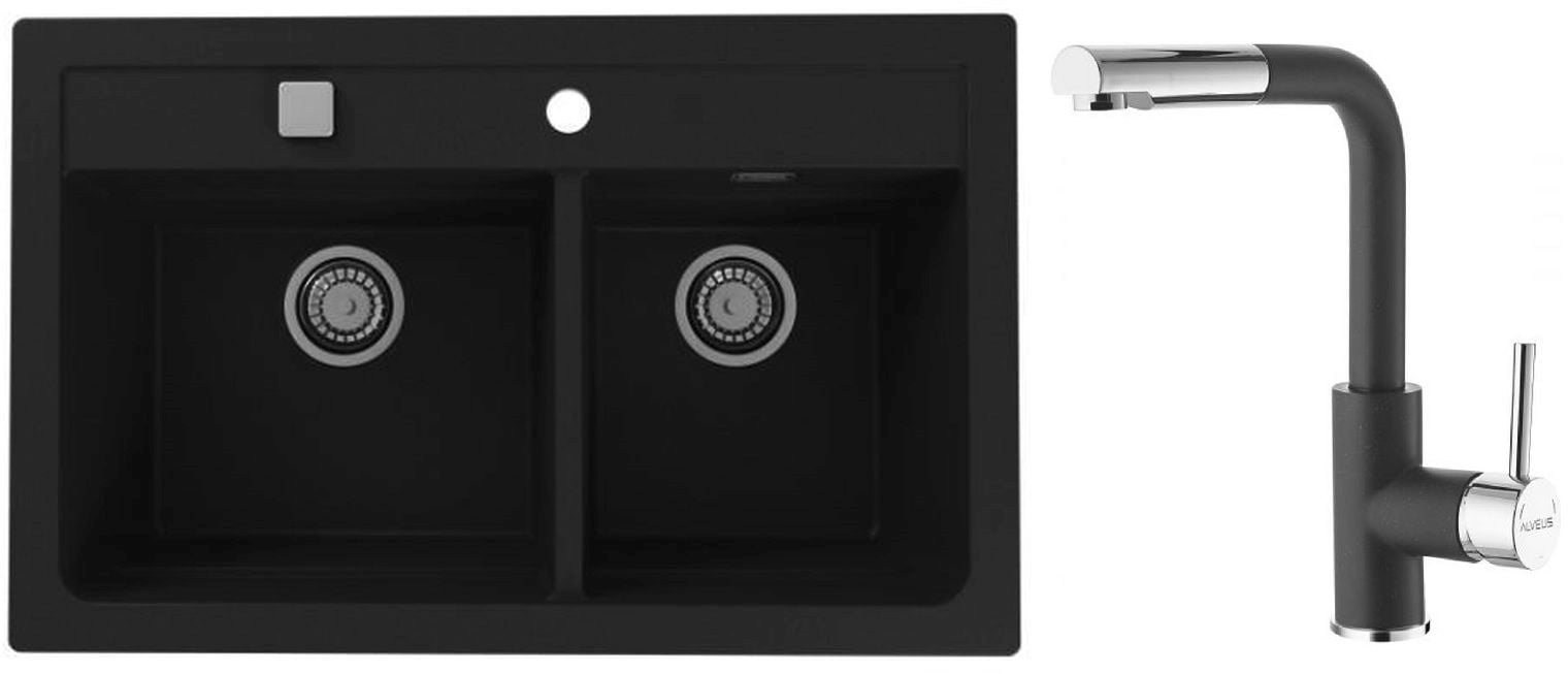 Set chiuvetă din granit Alveus Atrox 1132002, baterie bucătărie Alveus Siros 1129048