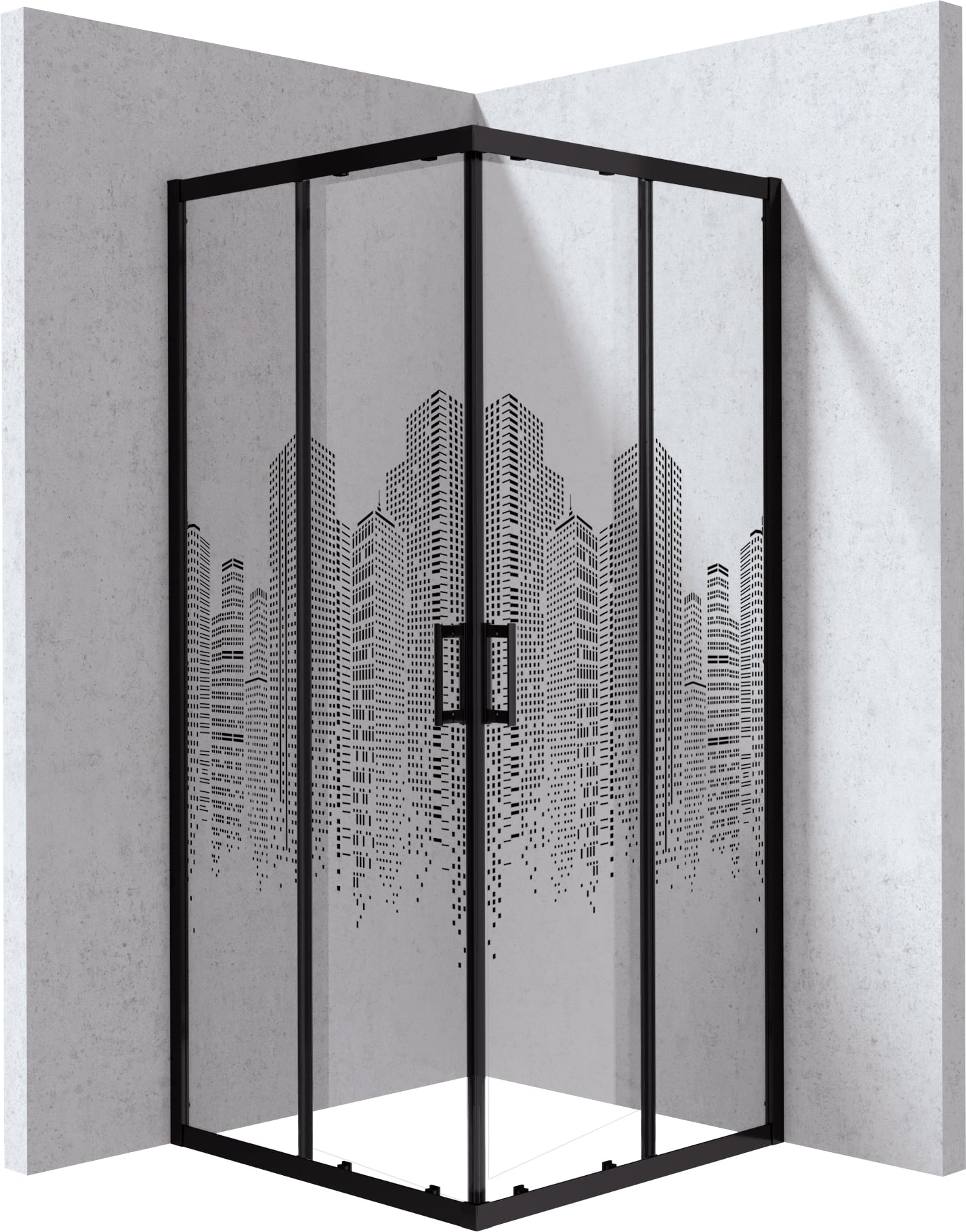 Deante Funkia Evo cabină de duș 90x90 cm pătrat negru mat/sticlă cu model KYCND99P