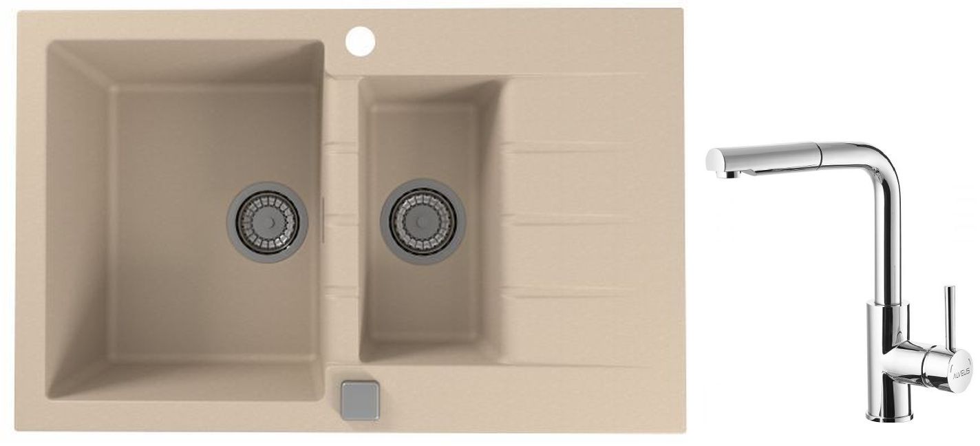 Set chiuvetă din granit Alveus Cadit 1131358, baterie bucătărie Alveus Siros 1129047