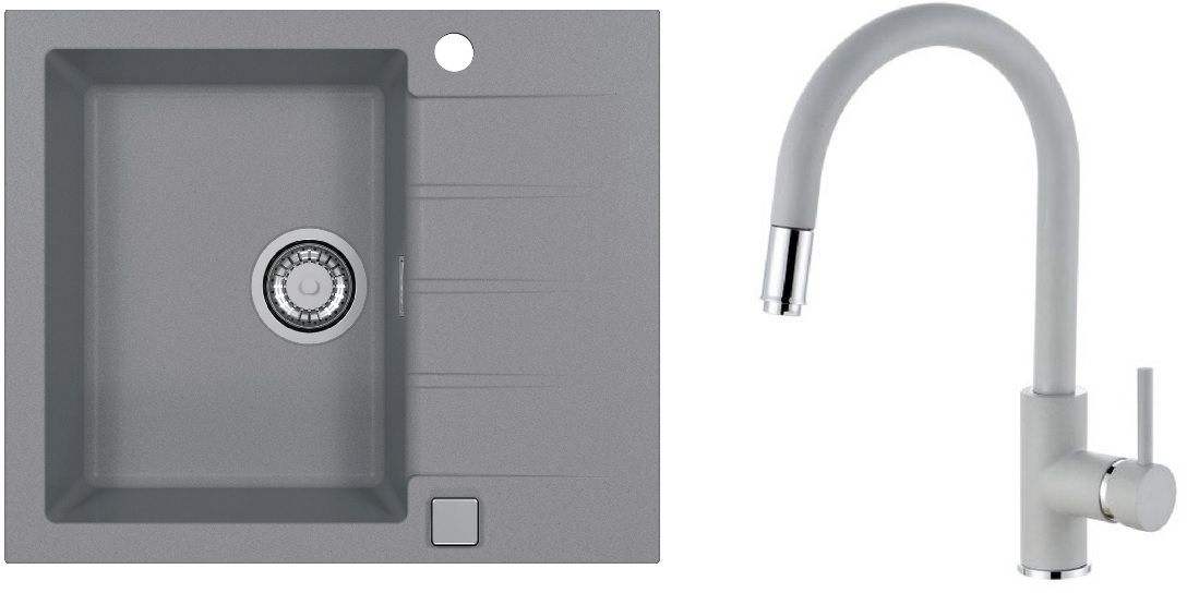 Set chiuvetă din granit Alveus Cadit 1132020, baterie bucătărie Alveus Delos 1129019