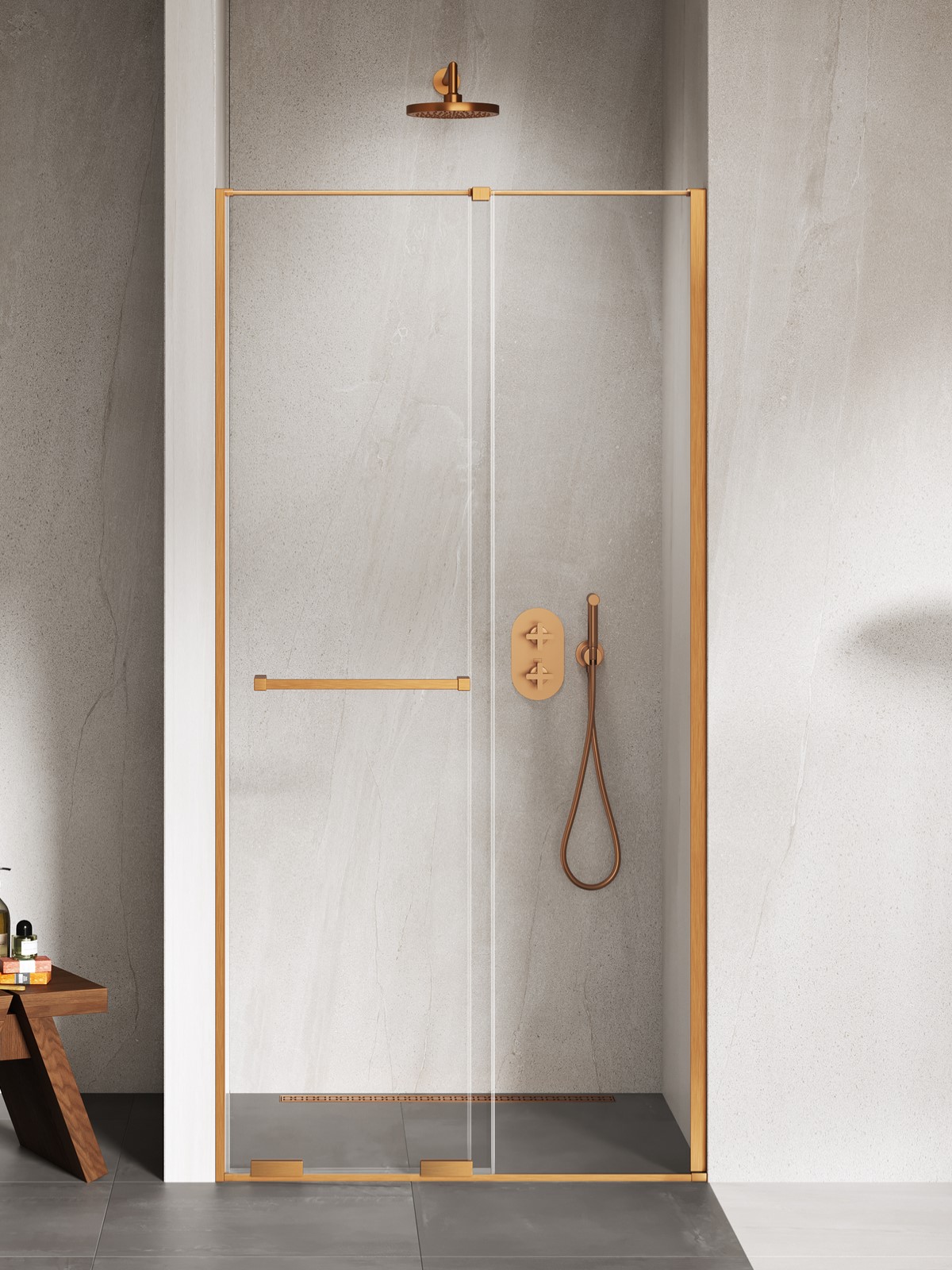 New Trendy Smart uși de duș 100 cm culisantă cupru periat/sticlă transparentă EXK-7652