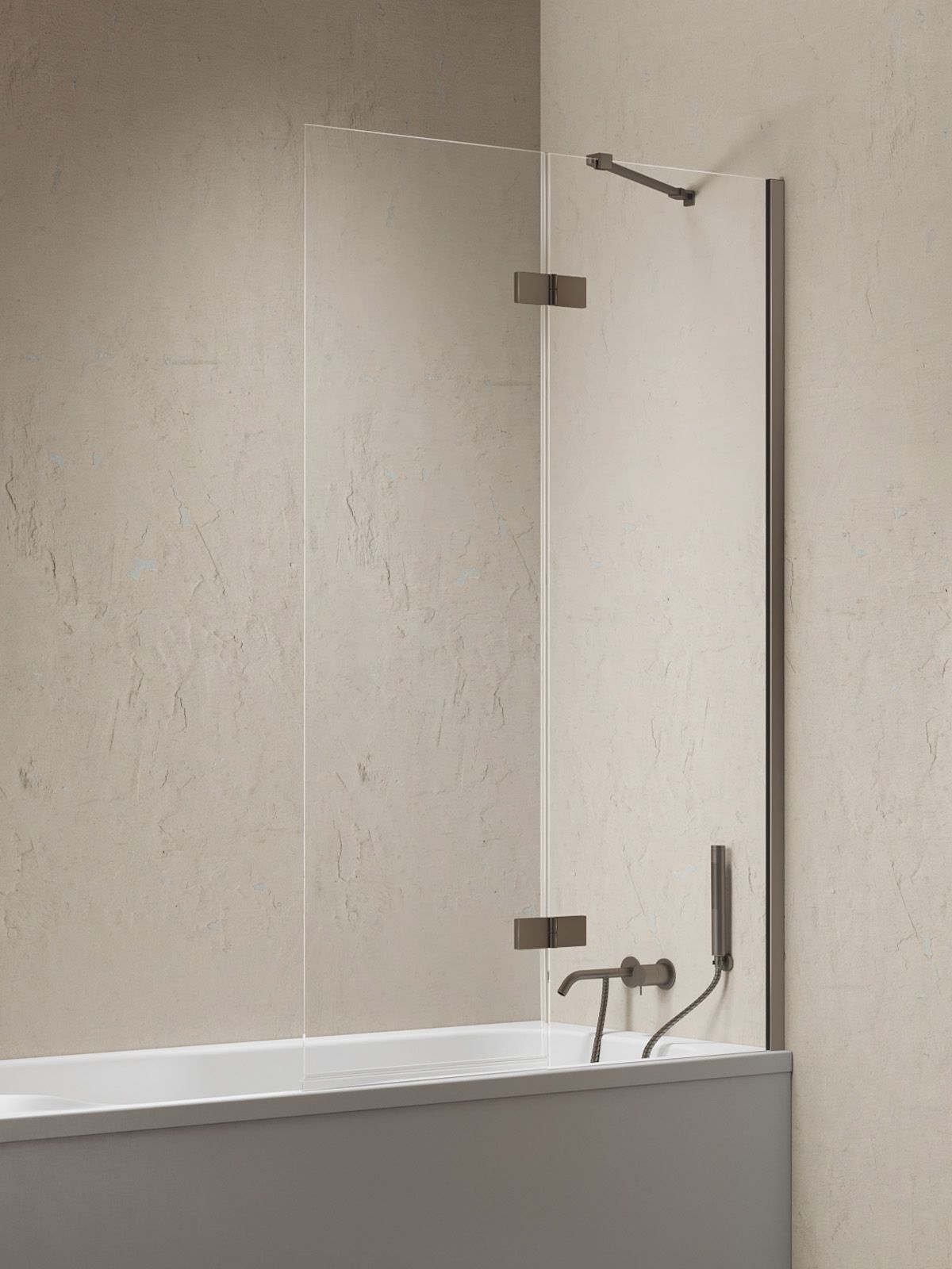 New Trendy Nesta Gunmetal Brushed paravan cadă 100 cm două piese periat/sticlă transparentă P-0258-WL