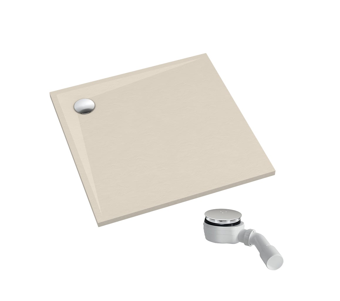 Schedpol Etrusco Cashmere Stone cădiță de duș pătrată cu sifon 80x80 cm bej 3.460/PK/ST