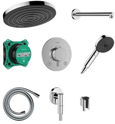 Hansgrohe Pulsify S set de duș ascuns cu termostat cu duș de ploaie negru 24624340