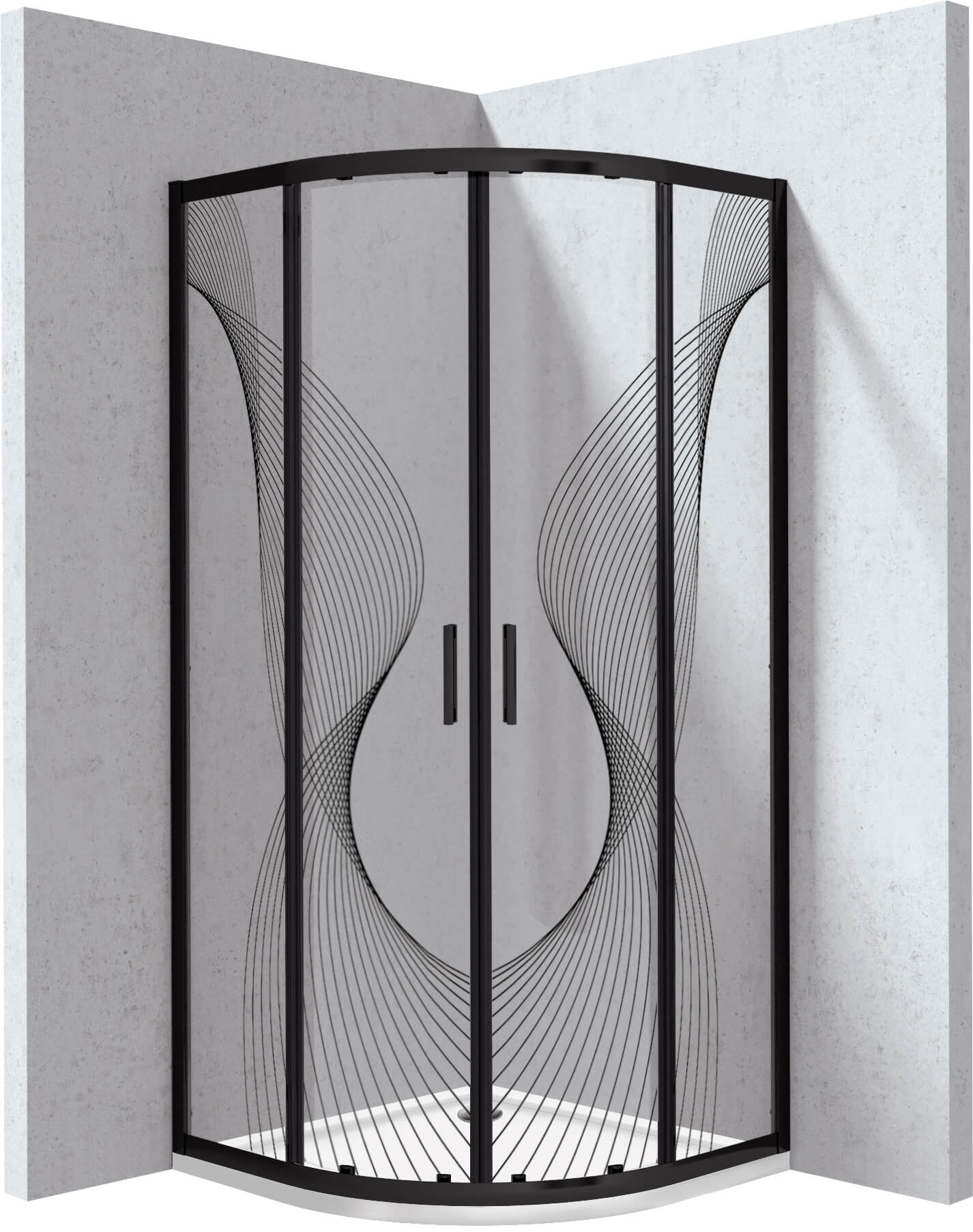 Deante Funkia Evo cabină cu cădiță 80x80 cm semicircular negru mat/sticlă cu model KYPPNB88P