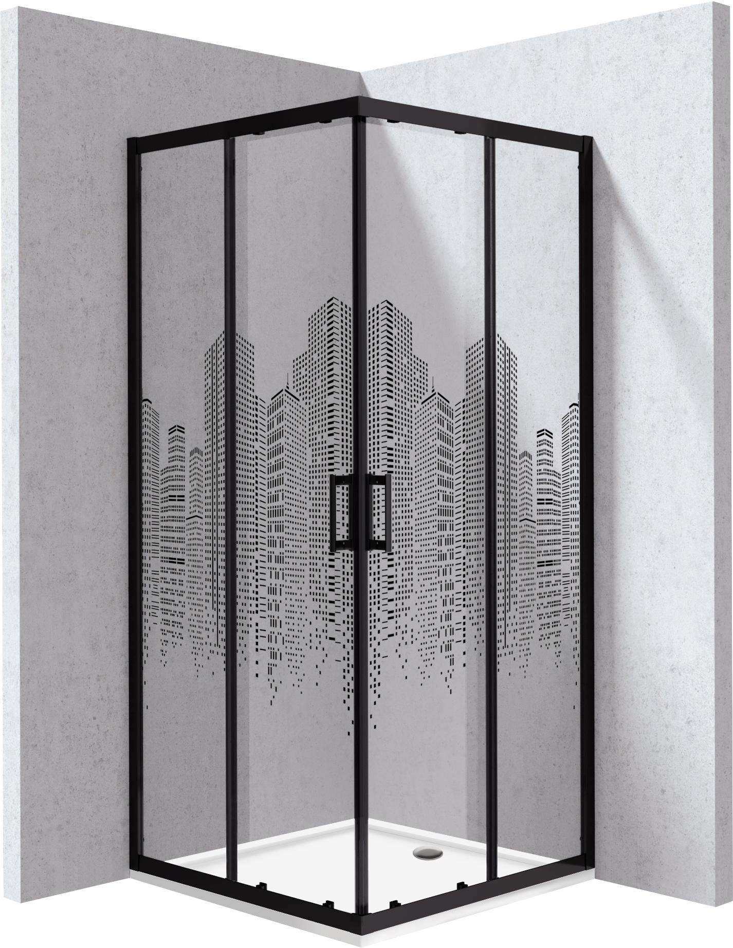 Deante Funkia Evo cabină cu cădiță 80x80 cm pătrat negru mat/sticlă cu model KYCPND88P