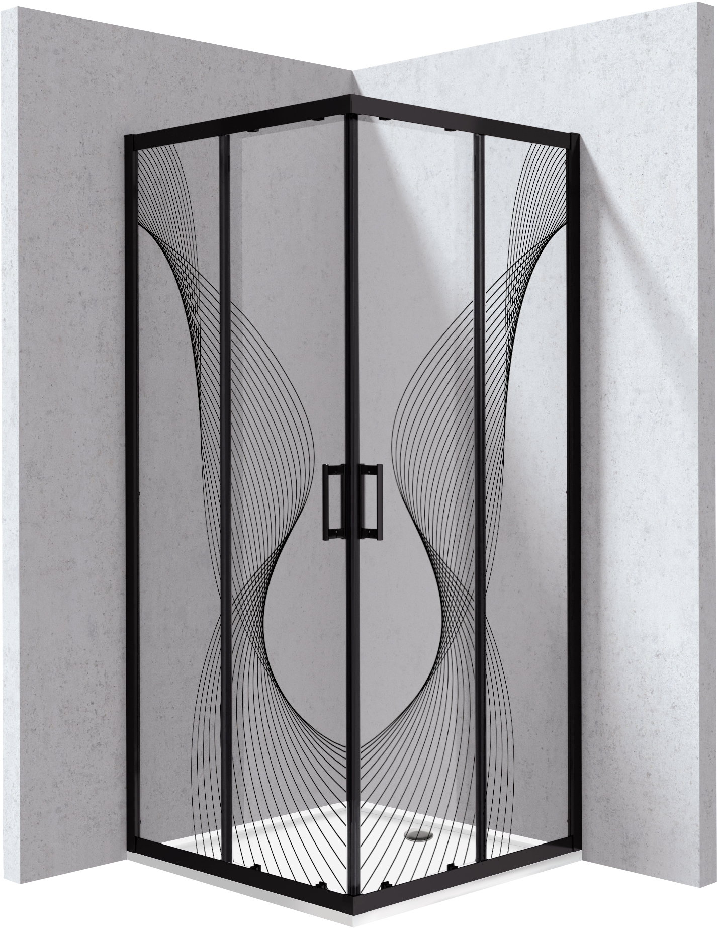 Deante Funkia Evo cabină cu cădiță 90x90 cm pătrat negru mat/sticlă cu model KYCPNB99P