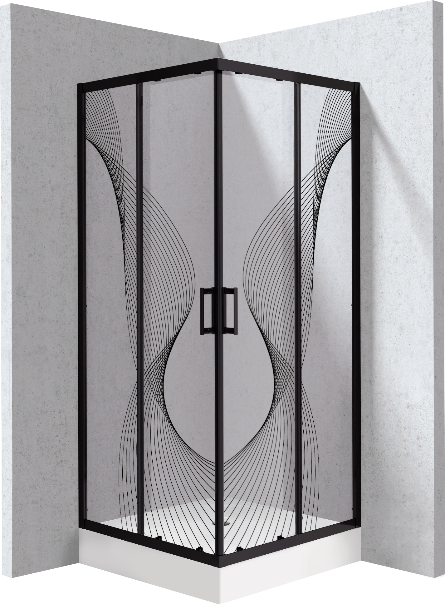 Deante Funkia Evo cabină cu cădiță 90x90 cm pătrat negru mat/sticlă cu model KYCZNB99P