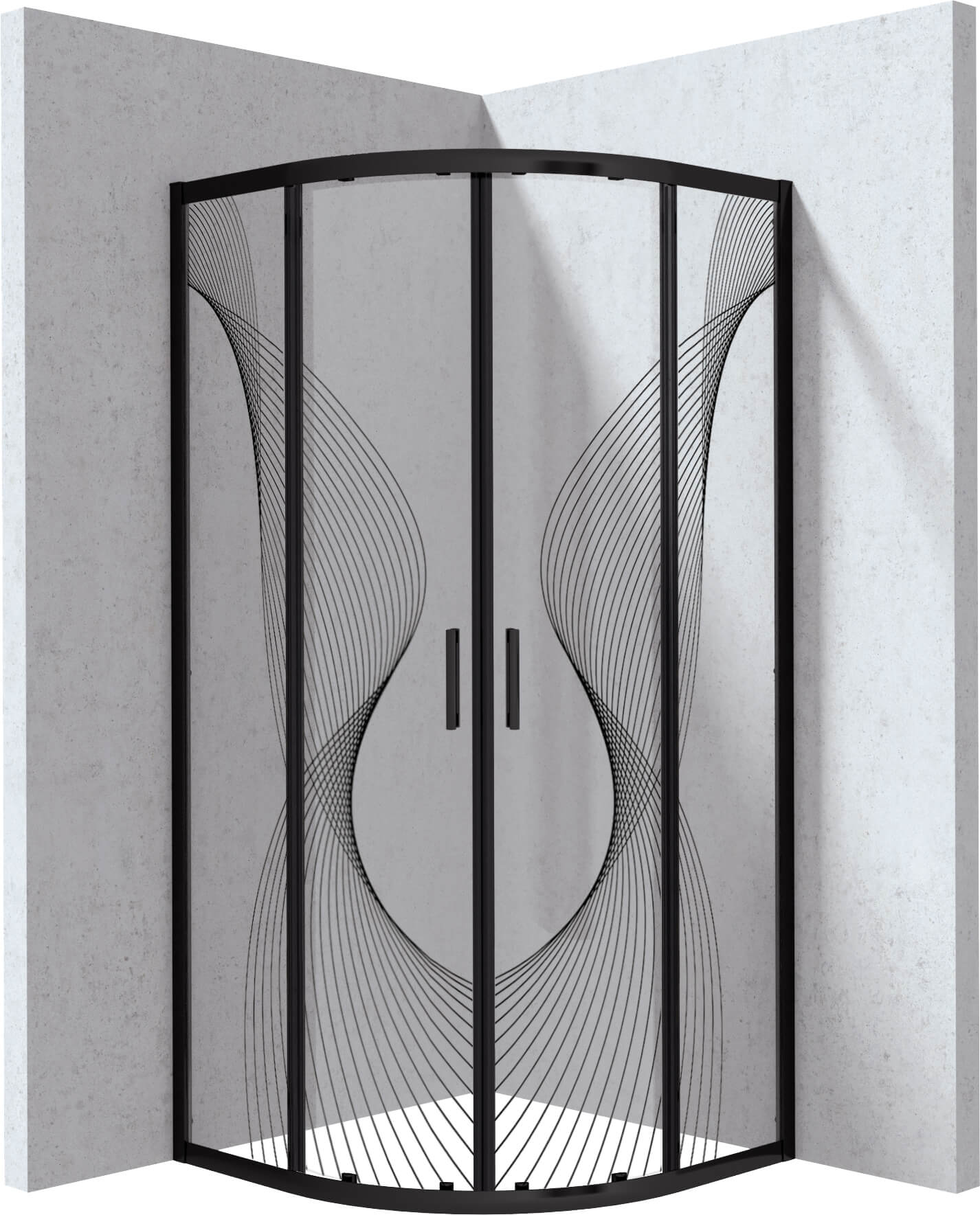 Deante Funkia Evo cabină de duș 80x80 cm semicircular negru mat/sticlă cu model KYPNB88P
