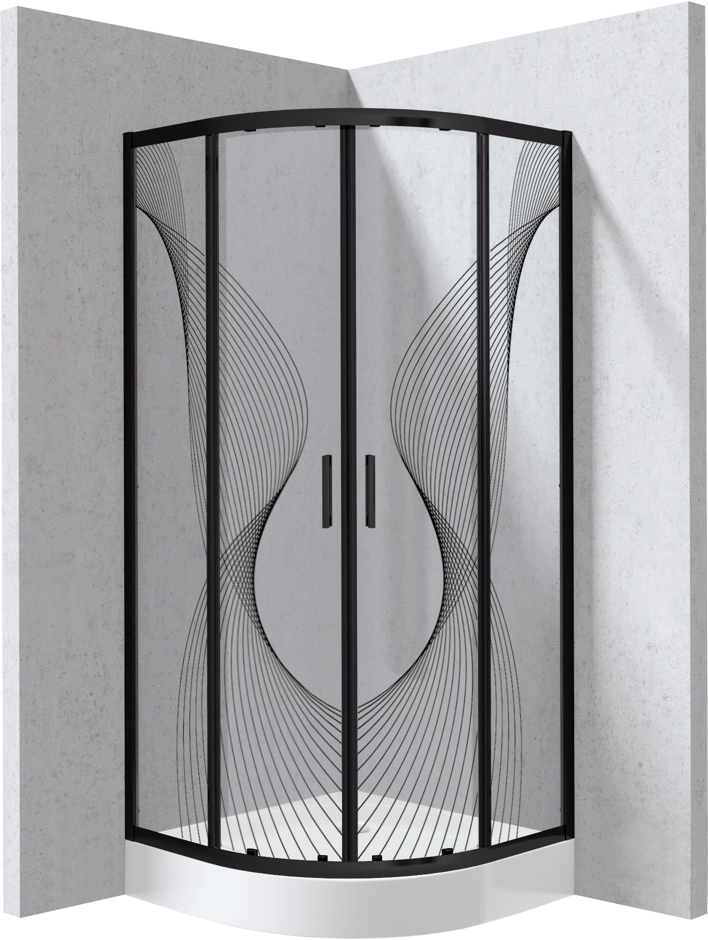 Deante Funkia Evo cabină cu cădiță 80x80 cm semicircular negru mat/sticlă cu model KYPZNB88P