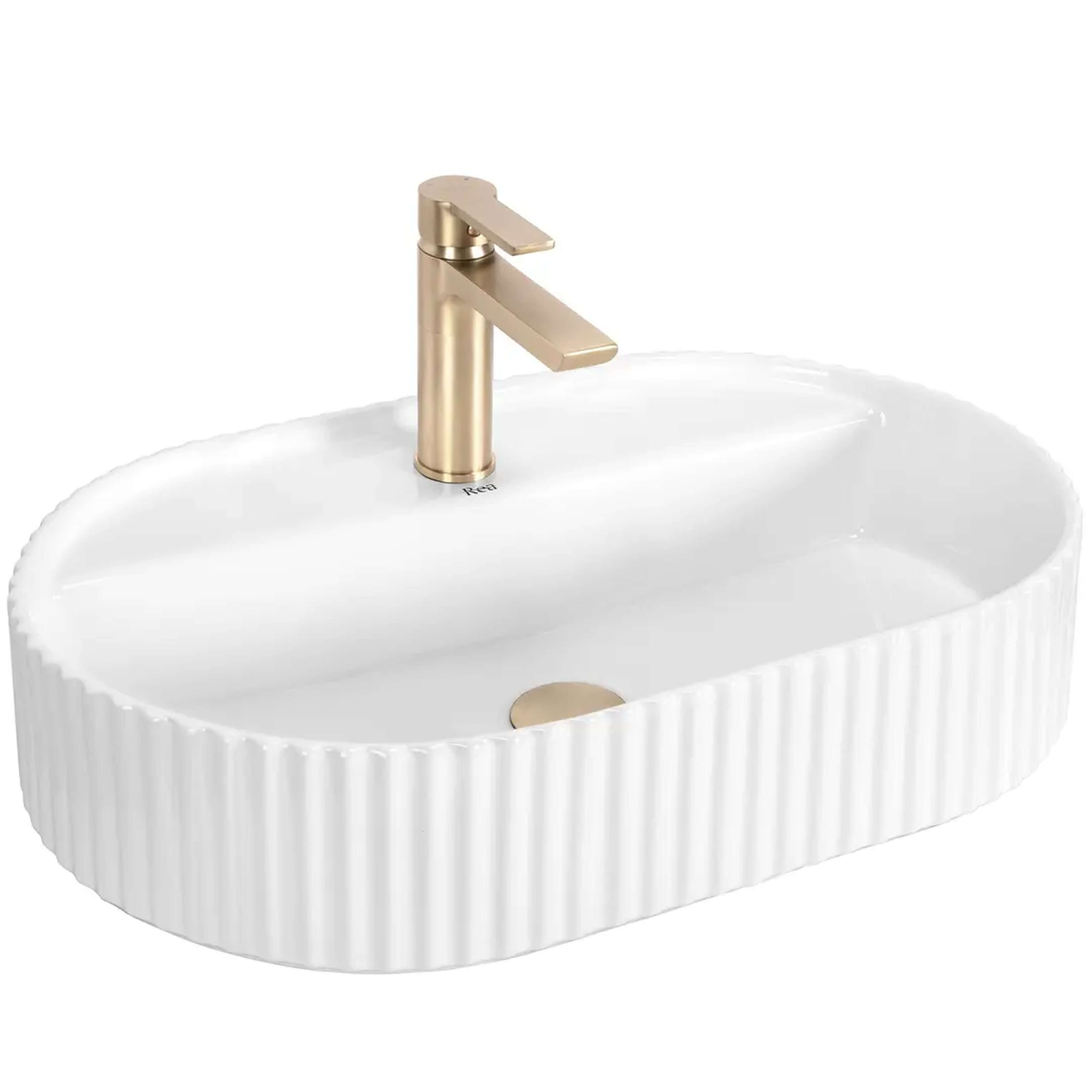 Rea Marcela lavoar 60x37 cm ovale de blat alb luciu REA-U4002