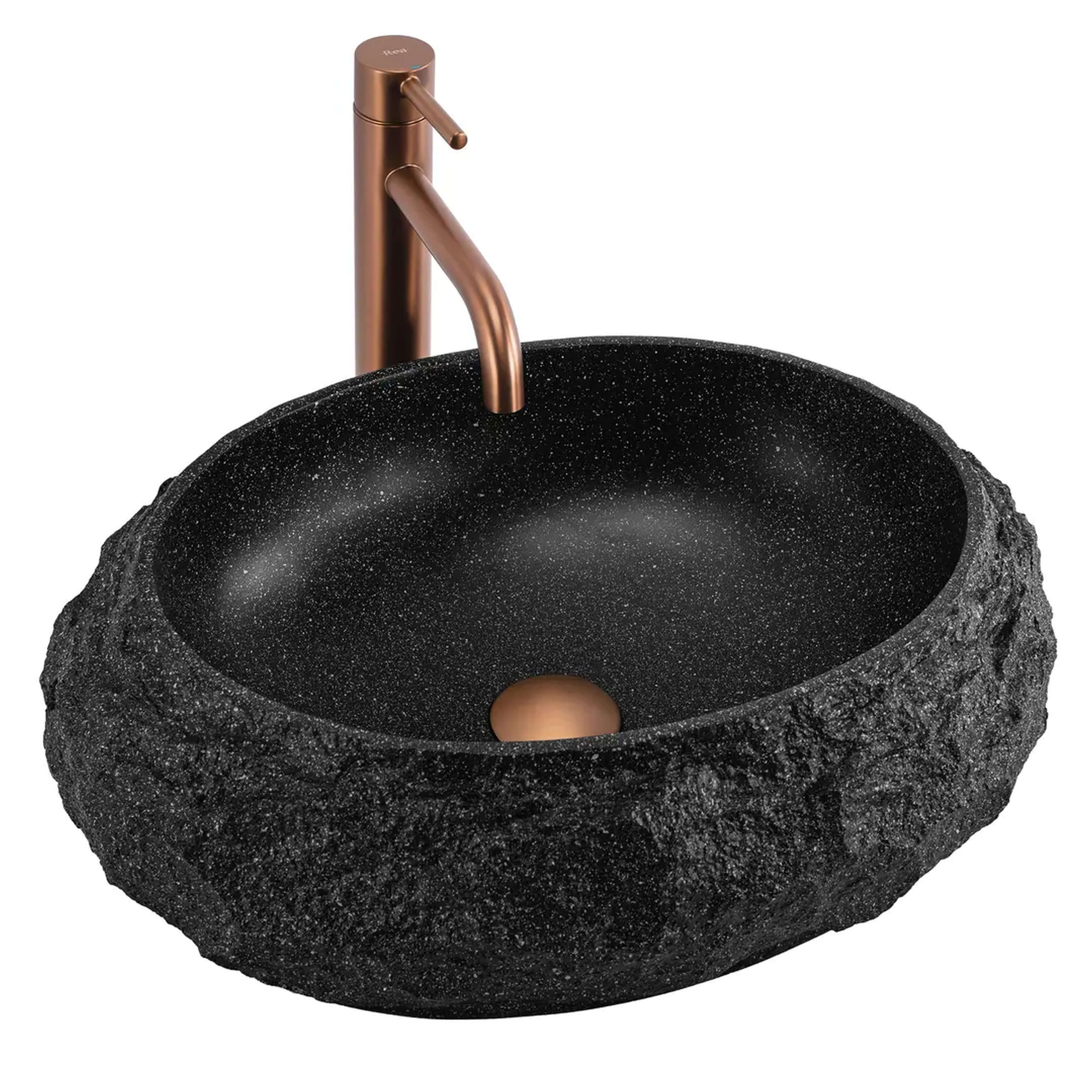 Rea Mika lavoar 50x38 cm ovale de blat negru-gri/piatră mat REA-U4333
