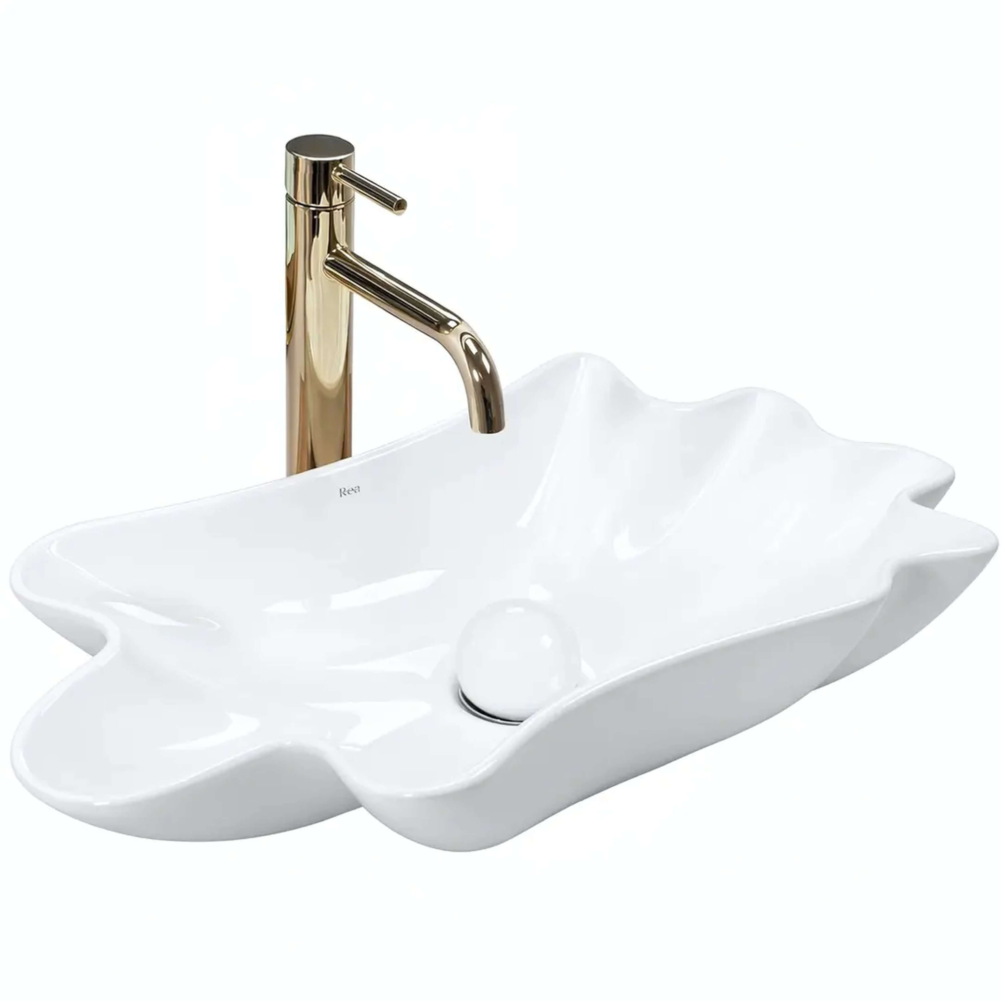 Rea Infinity lavoar cu dop 62x33 cm de blat alb luciu REA-U3607