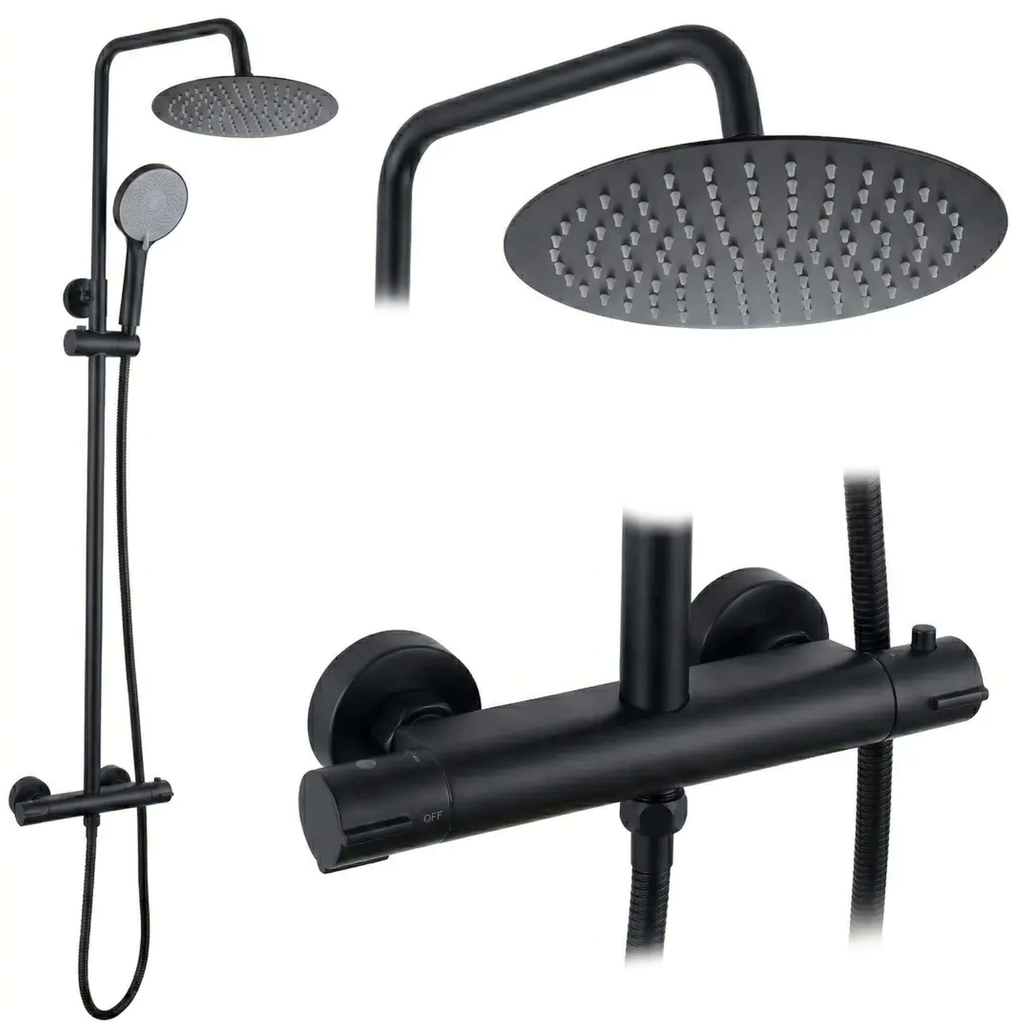 Rea Lungo set de duș perete cu termostat cu duș de ploaie negru REA-P6733