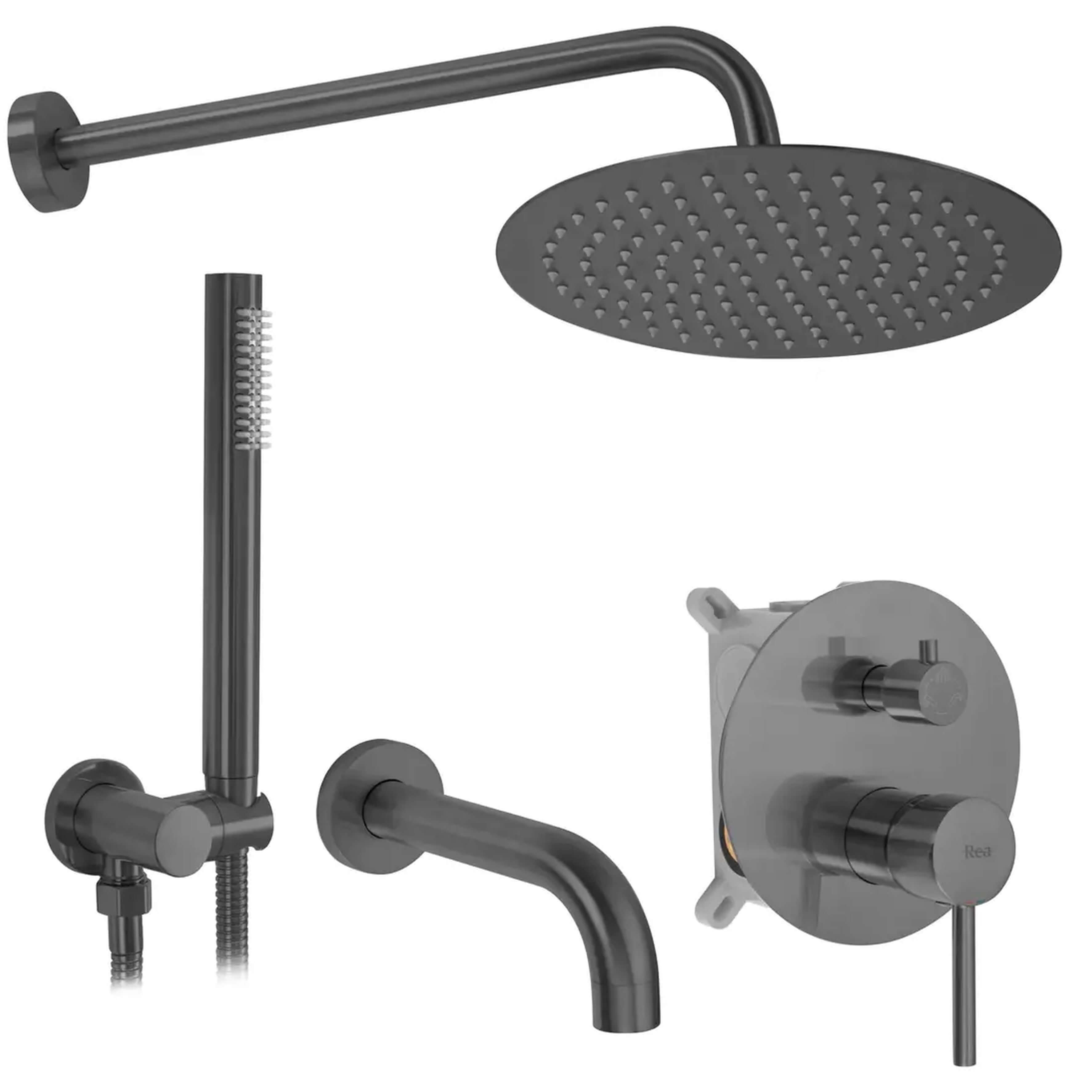 Rea Lungo set cadă și duș ascuns cu duș de ploaie grafit REA-P6380