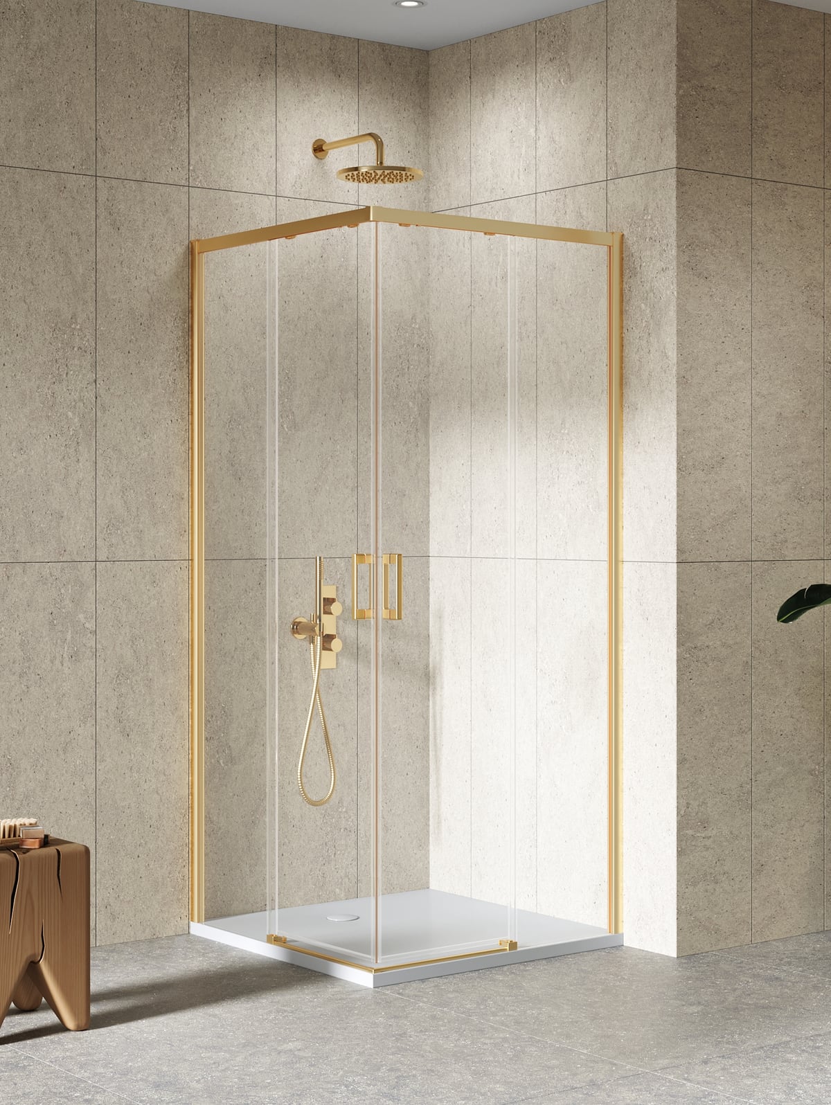 New Trendy Prime cabină de duș 90x80 cm dreptunghiular auriu periat/sticlă transparentă D-0782A/D-0781A