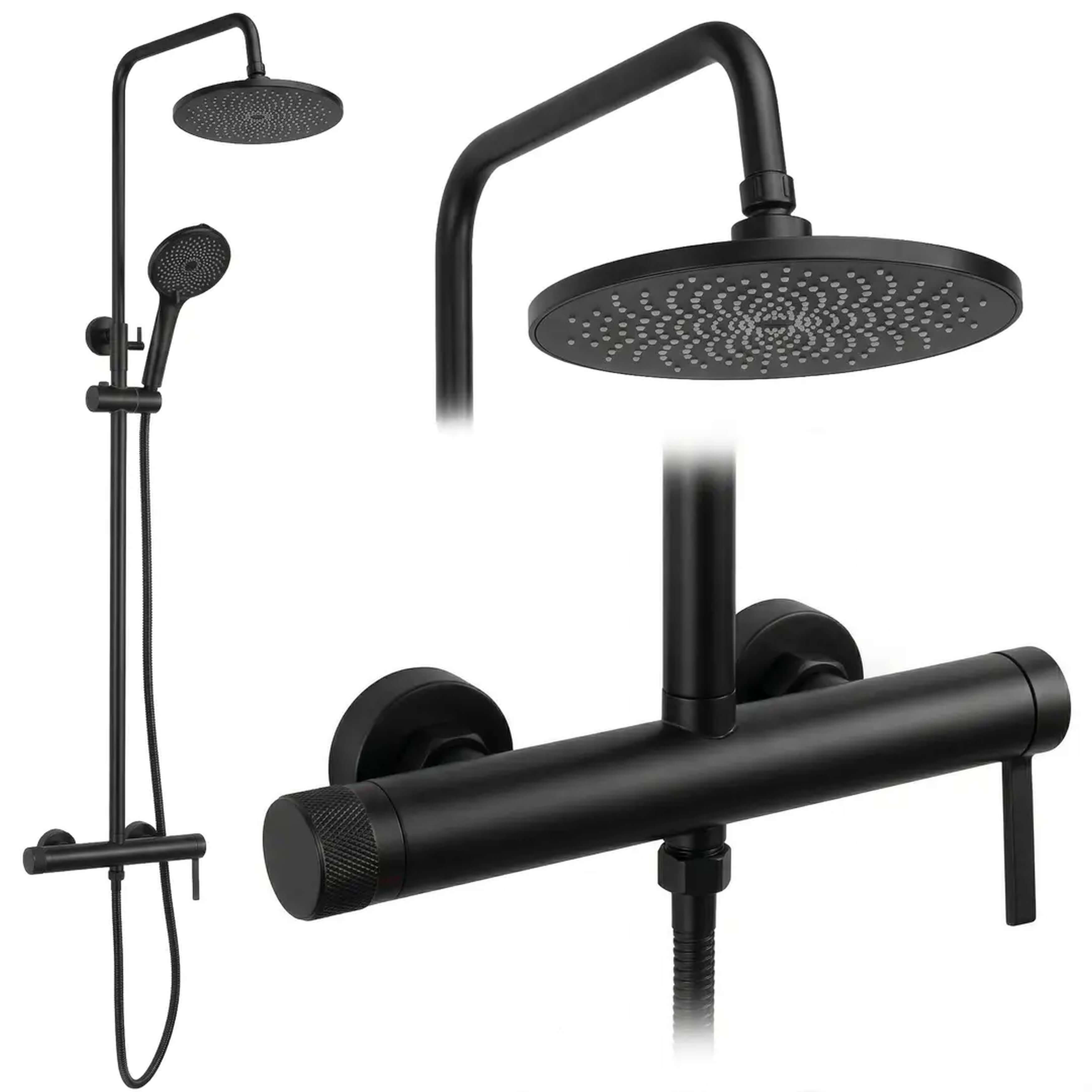 Rea Rivo set de duș perete cu duș de ploaie negru REA-P9499