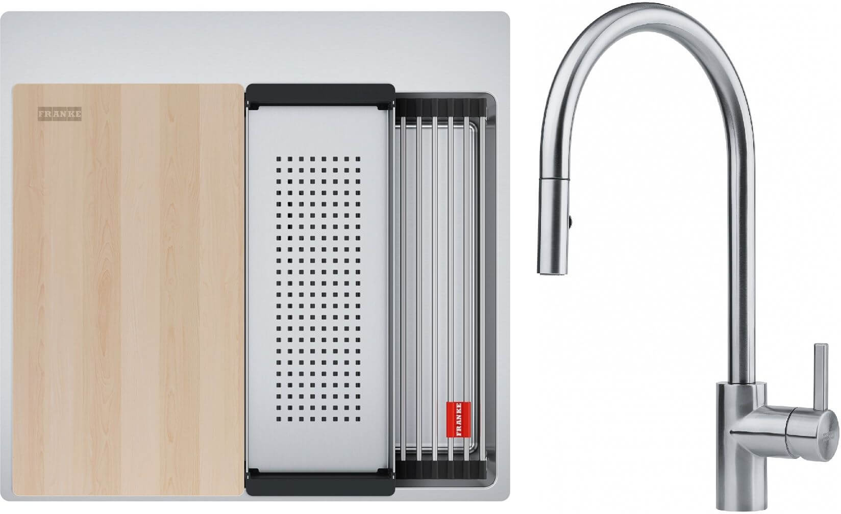 Set chiuveta din otel Franke Box 127.0749.856, baterie bucătărie Franke Eos 115.0590.045